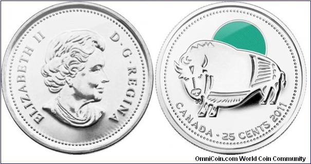 Canada, 25 cents, 2011 living Canadian legends, Wood Bison, Coloured Coin