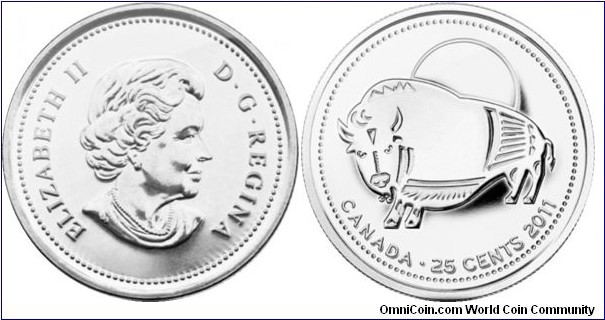 Canada, 25 cents, 2011 living Canadian legends, Wood Bison