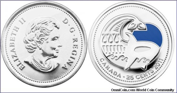 Canada, 25 cents, 2011 living Canadian legends, Orca Whale, Coloured Coin