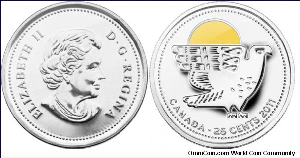 Canada, 25 cents, 2011 living Canadian legends, Peregrine Falcon, Coloured Coin