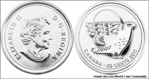 Canada, 25 cents, 2011 living Canadian legends, Peregrine Falcon