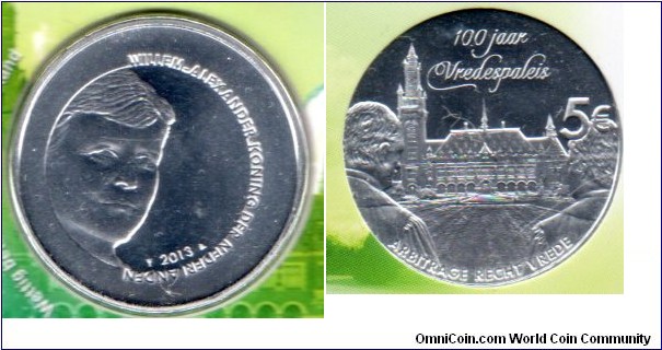 5 euros 
Peace Palace 100 Years 1st coin of King Willem Alexander