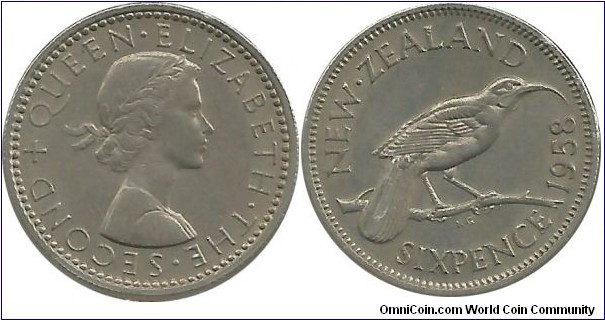 NewZealand 6 Pence 1958