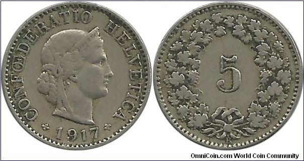 Switzerland 5 Rappen 1917B