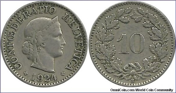 Switzerland 10 Rappen 1924B