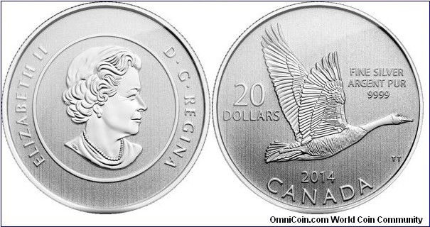Canada, 20 dollars, 2014 - $20 for $20 Fine Silver Coin - Canada Goose 