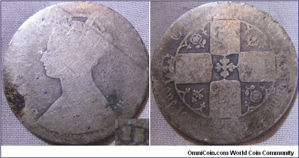 very worn Gothic Florin, of the earlier type due to dot after date, hard to distinguish die number.