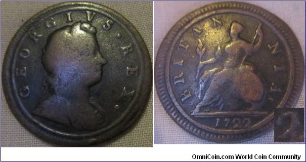 very rare 1722/1 halfpenny in a fair grade better then the average coins.