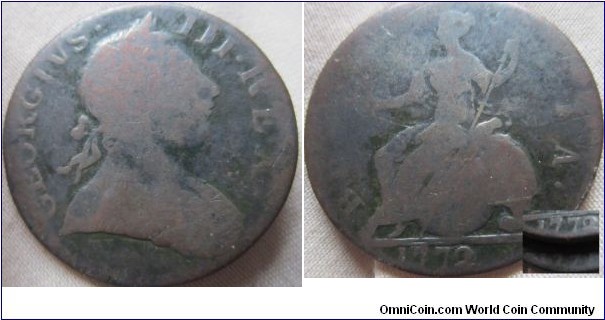 unlisted 1772/1 halfpenny, usual fair grade but clear overdate and unlisted as far as I know.