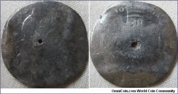 Extremely rare 1696 sixpence with scotish arms to date (clearly visable) although in a stupidly low grade a very rare coin, turned into a love token.