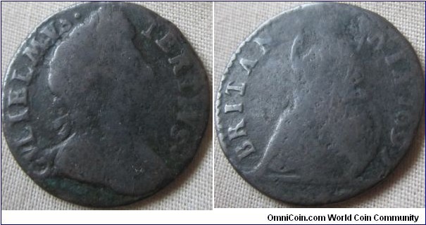 1699 farthing, date in Legend