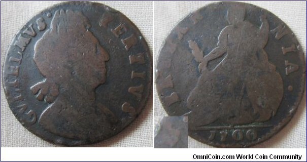 1700 farthing,  good solid clear strike chunker letters especially the I and T in BRITANNIA, possibly T over A.