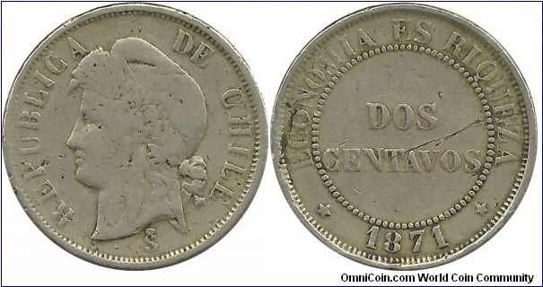 Chile 2 Centavos 1871