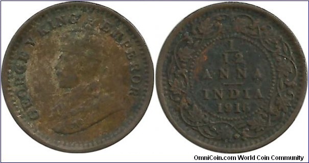 India-British 1/12 Anna 1916(C)