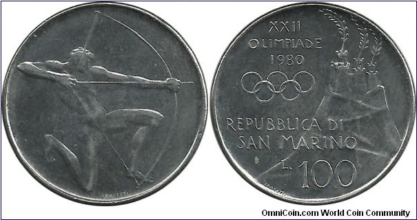SanMarino 100 Lire 1980 - Summer Olympic Games in Moscow