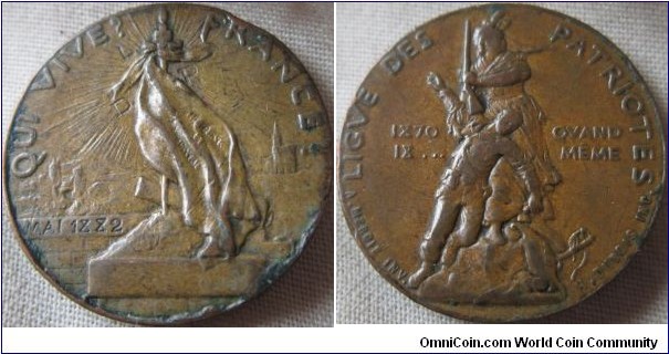 1888 LIGVE DES PATRIOTES medal by Dubouis