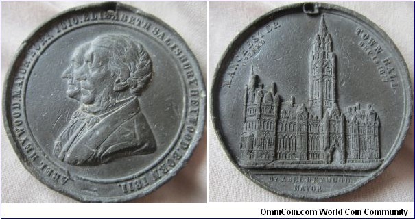 1877 medal comemorating the opening of Manchester town hall
