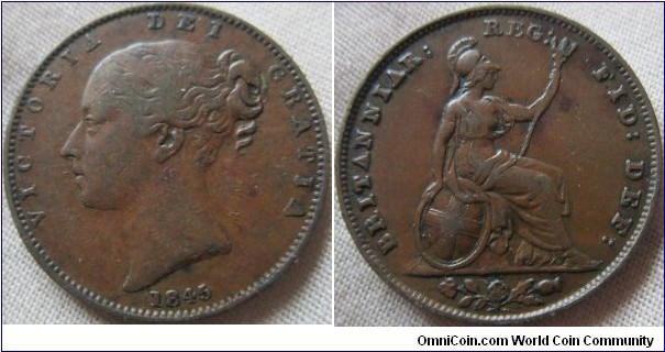 nice 1845 farthing in VF grade