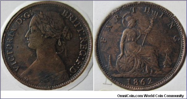 mid grade 1862 farthing, 