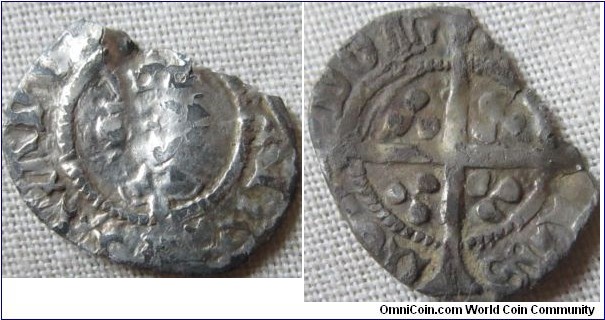 small hammered coin, possibly a farthing of Henry IV or V