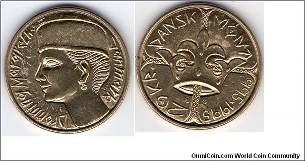 20 Kroner 
1000 years of Danish coinage
Bust of Queen Margrethe II