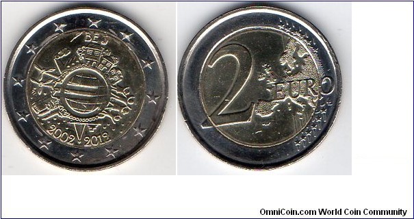 2 euros 
10 Years of Euro in Circulation