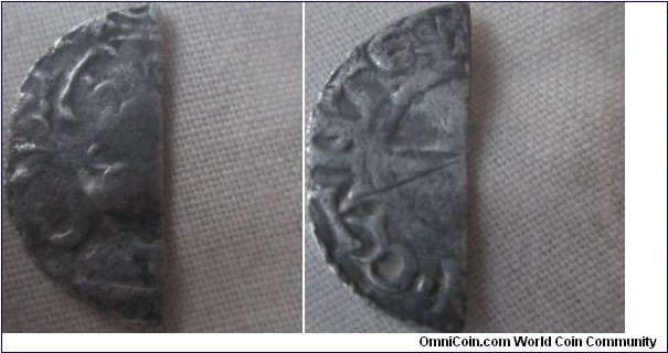 hard to identify possibly a shortcross penny cut half from Henry II