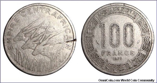 CENTRAL AFRICAN EMPIRE~100 Francs 1978. One-year type *SCARCE*