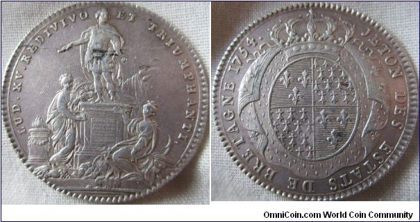 1754 silver jeton Etats de Bretagne, etats de Rennes