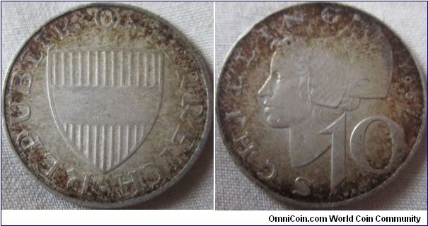 a VF+ grade 10 schilling, nice toning around the edge