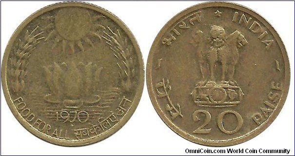 India-Republic 20 Paise 1970(B)-FAO