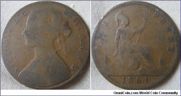 1861 penny, low grade scarcer type