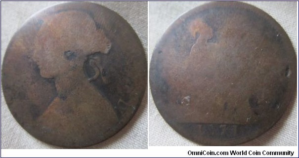 rare 1871 penny, fair grade