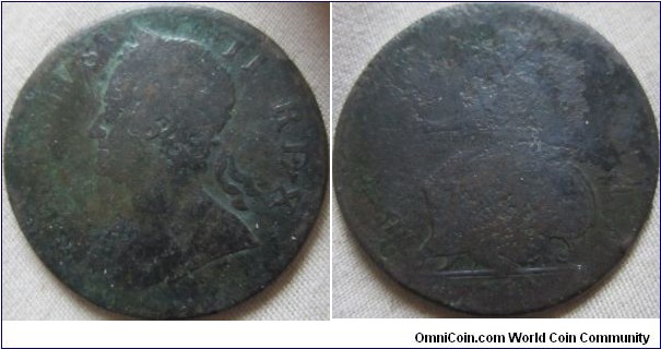 1754 halfpenny very low grade