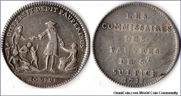 silver jeton struck for the charity commisioners of Church and Parish of St Sulpice, Paris