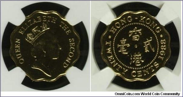 Hong Kong 20 Cents 1988 KM#59 PF67