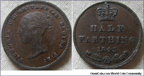 1843 half farthing, VF grade