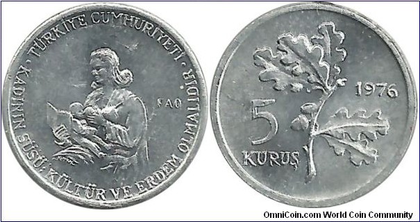 Türkiye 5 Kurus 1976-FAO