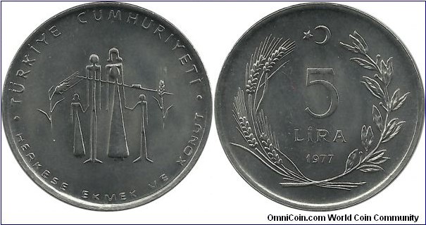 Türkiye 5 Lira 1977-FAO