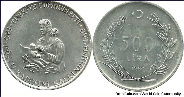 Türkiye 500 Lira 1980-FAO
