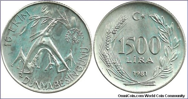 Türkiye 1500 Lira 1981-FAO