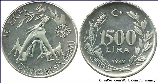 Türkiye 1500 Lira 1982-FAO