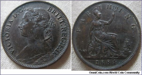 High grade 1884 farthing, EF with a few traces of lustre