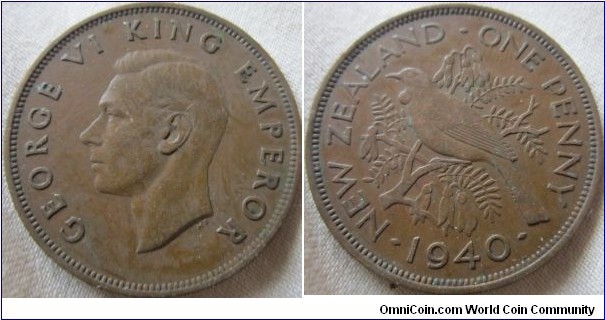 1940 penny from New Zealand, VF grade