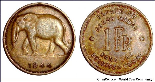 BELGIAN CONGO~1 Franc 1944.