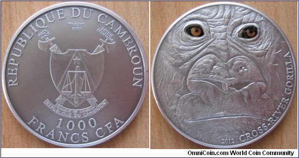 1000 Francs CFA - Gorilla - 31.1 g Ag .999 antique finish - mintage 1,000
