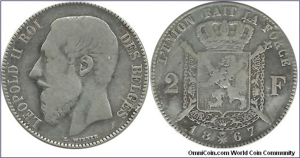 Belgium 2 Francs 1867