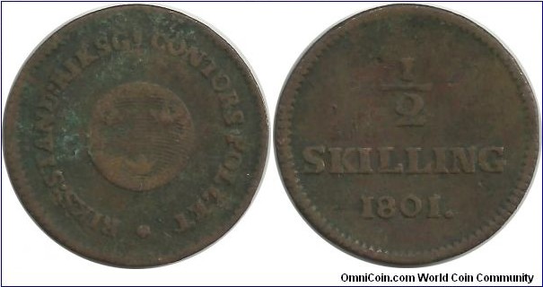 Sweden ½ Skilling 1801 ; Ruler: Gustaf IV Adolf (1792-1809)