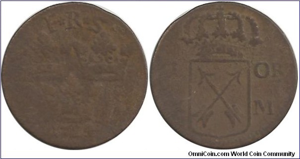 Sweden 1 Öre 1724 ; Ruler: Frederick I (1720-1751), Copper coin
