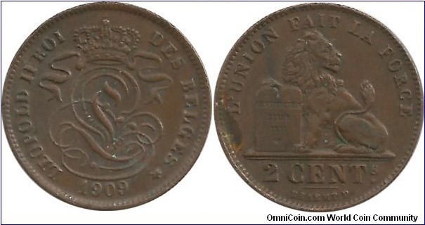 Belgium 2 Centimes 1909-Fr
